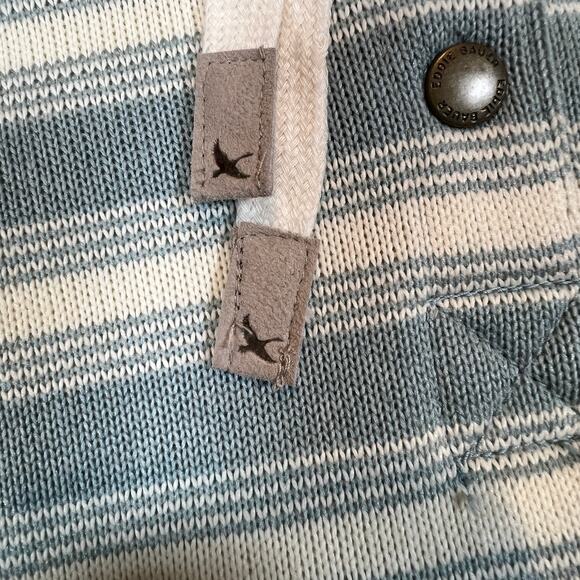 Eddie Bauer Striped Henley Hoodie Fleece Pullover Blue and White/Cream Women's S - Picture 5 of 8